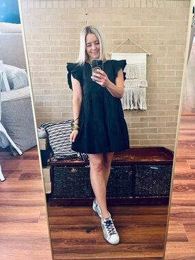 English Factory Black Ruffle Sleeve Mini Dress